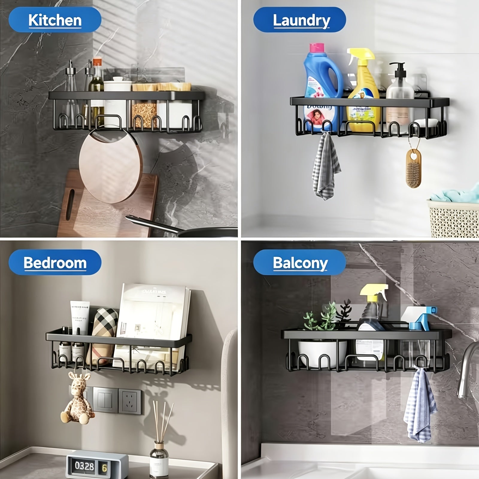 No-Drill Stainless Steel Shower Rack (6-Piece Set)