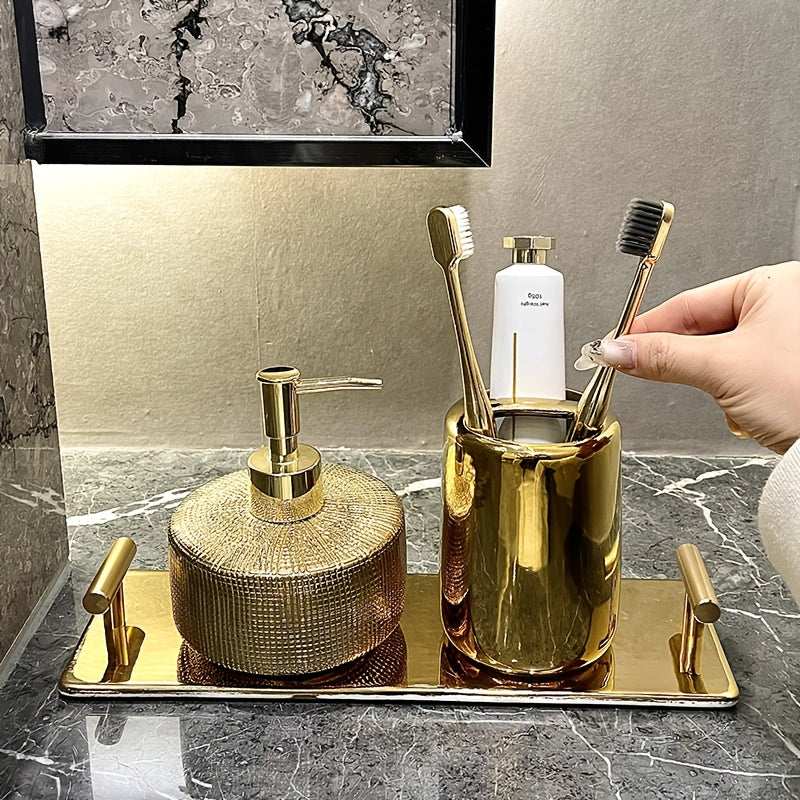 Luxury Golden Ceramic Bathroom Accessory Set (Set of 3)