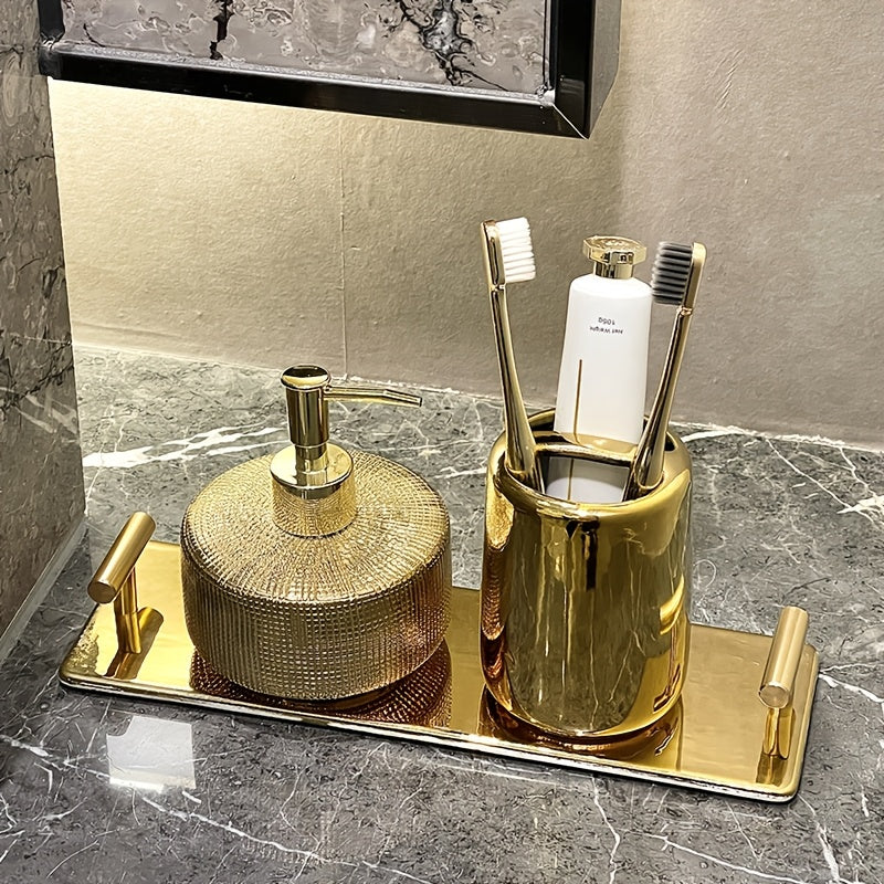 Luxury Golden Ceramic Bathroom Accessory Set (Set of 3)