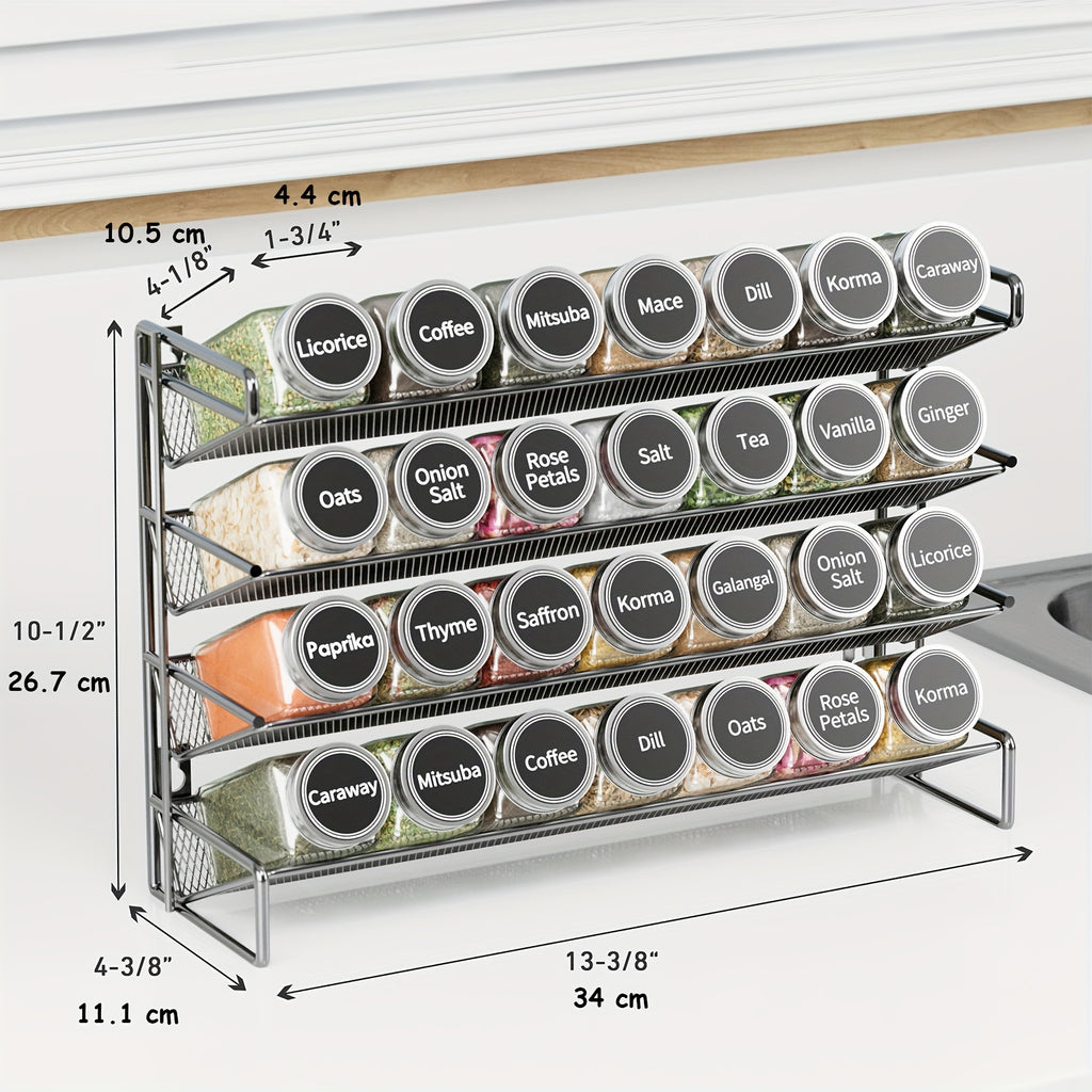 28-Jar Cast Iron Spice Rack (Wall-Mountable, 386 Labels)