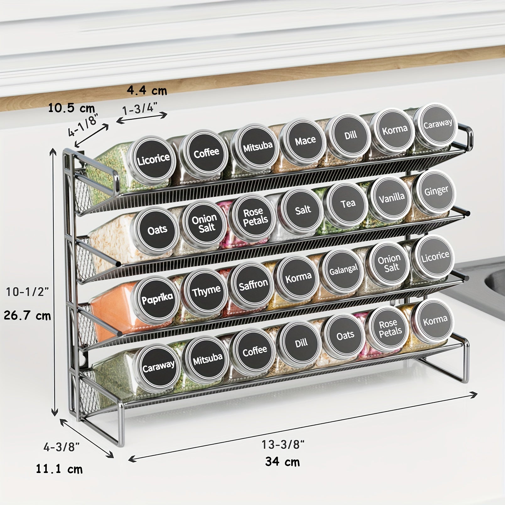 28-Jar Cast Iron Spice Rack (Wall-Mountable, 386 Labels)