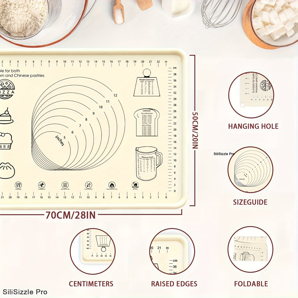 Extra-Thick Non-Slip Silicone Pastry Mat (Printed Measurements)