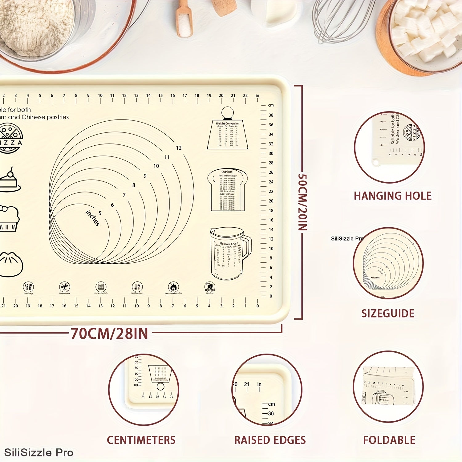 Extra-Thick Non-Slip Silicone Pastry Mat (Printed Measurements)