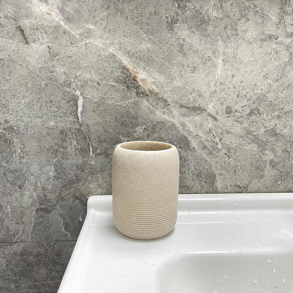 Durable Easy-Clean Beige Sandstone Bathroom Accessories Set (4-Piece)
