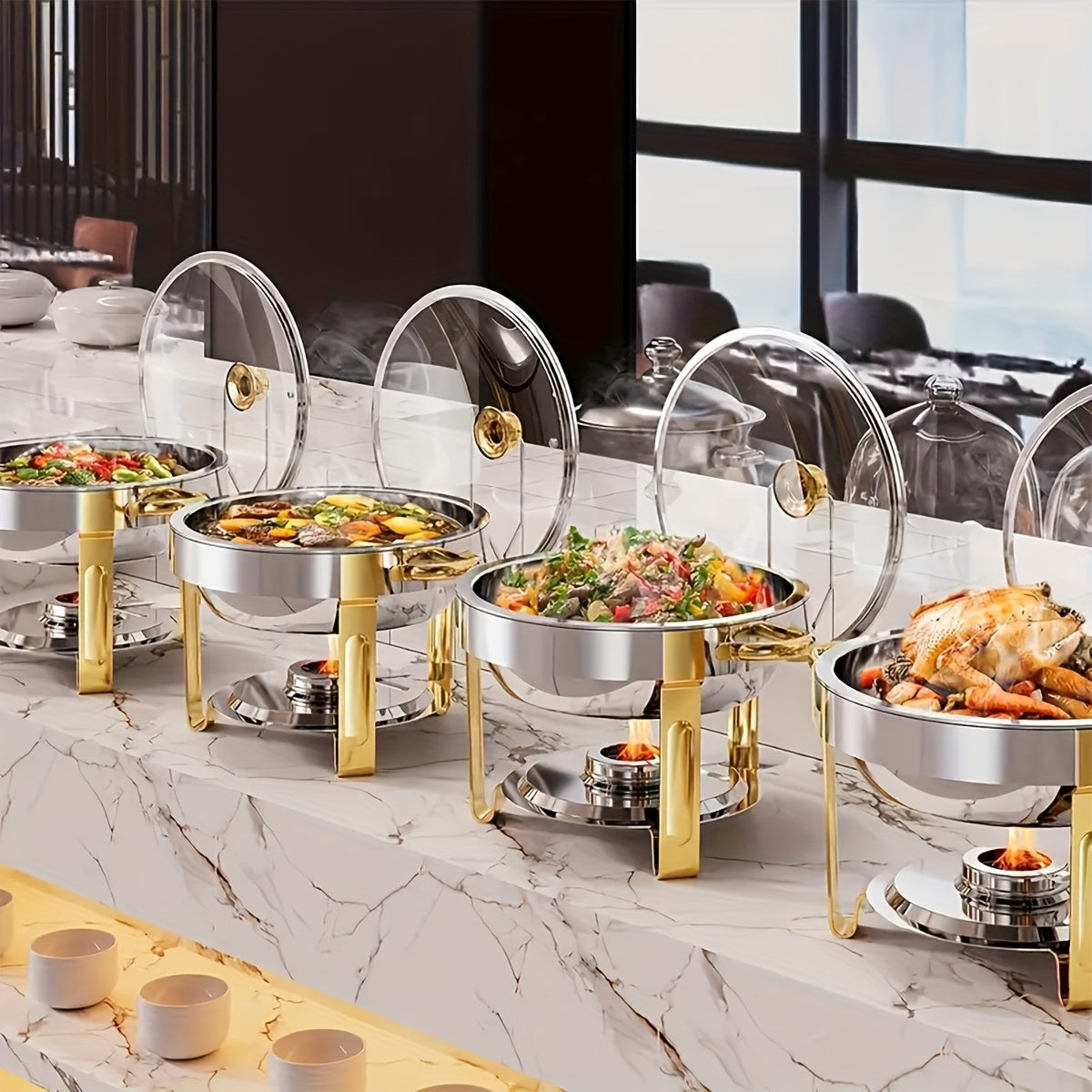 Titanium-Plated Stainless Steel Buffet Hot Pot Set (95% Pre-Assembled)