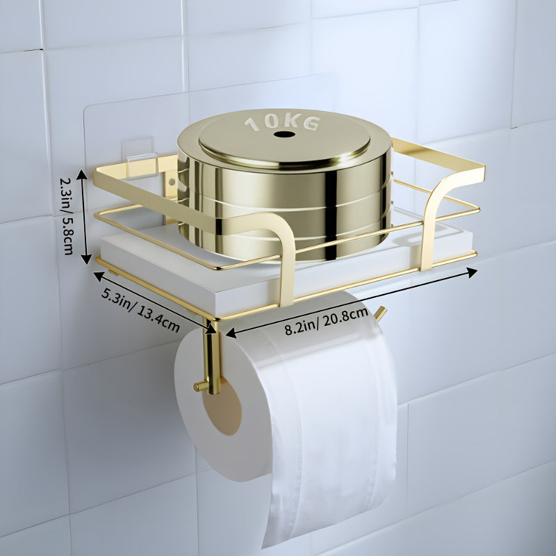 Golden Stainless Steel Dual-Layer Tissue Holder (Self-Adhesive & Drill-Mount)