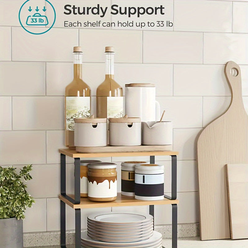 Adjustable Stackable Bamboo Shelf Organizer (Set of 2)