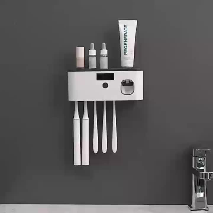 Wall-Mounted USB-Rechargeable Automatic Toothpaste Dispenser & Toothbrush Organizer (5-Slot)