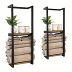 Space-Saving Two-Tier Wrought Iron & Wood Towel Rack