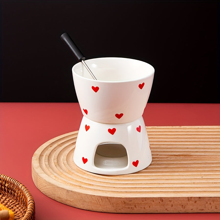 Heart-Shaped Ceramic Fondue Set (Includes 2 Forks)