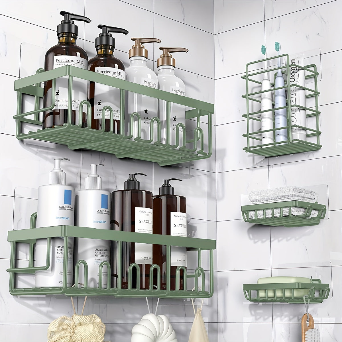 Rustproof 316 Stainless Steel No-Drill Shower Caddy (Set of 5)