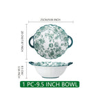 Green Rose Floral Ceramic Tableware Set (Multi-Piece)