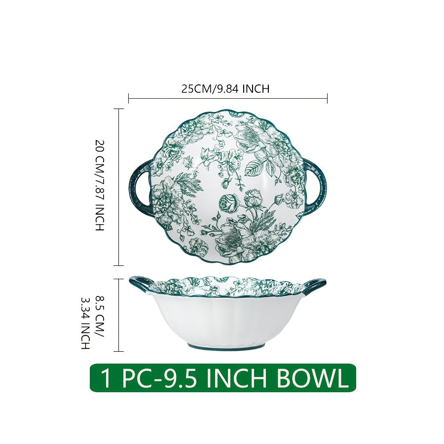 Green Rose Floral Ceramic Tableware Set (Multi-Piece)