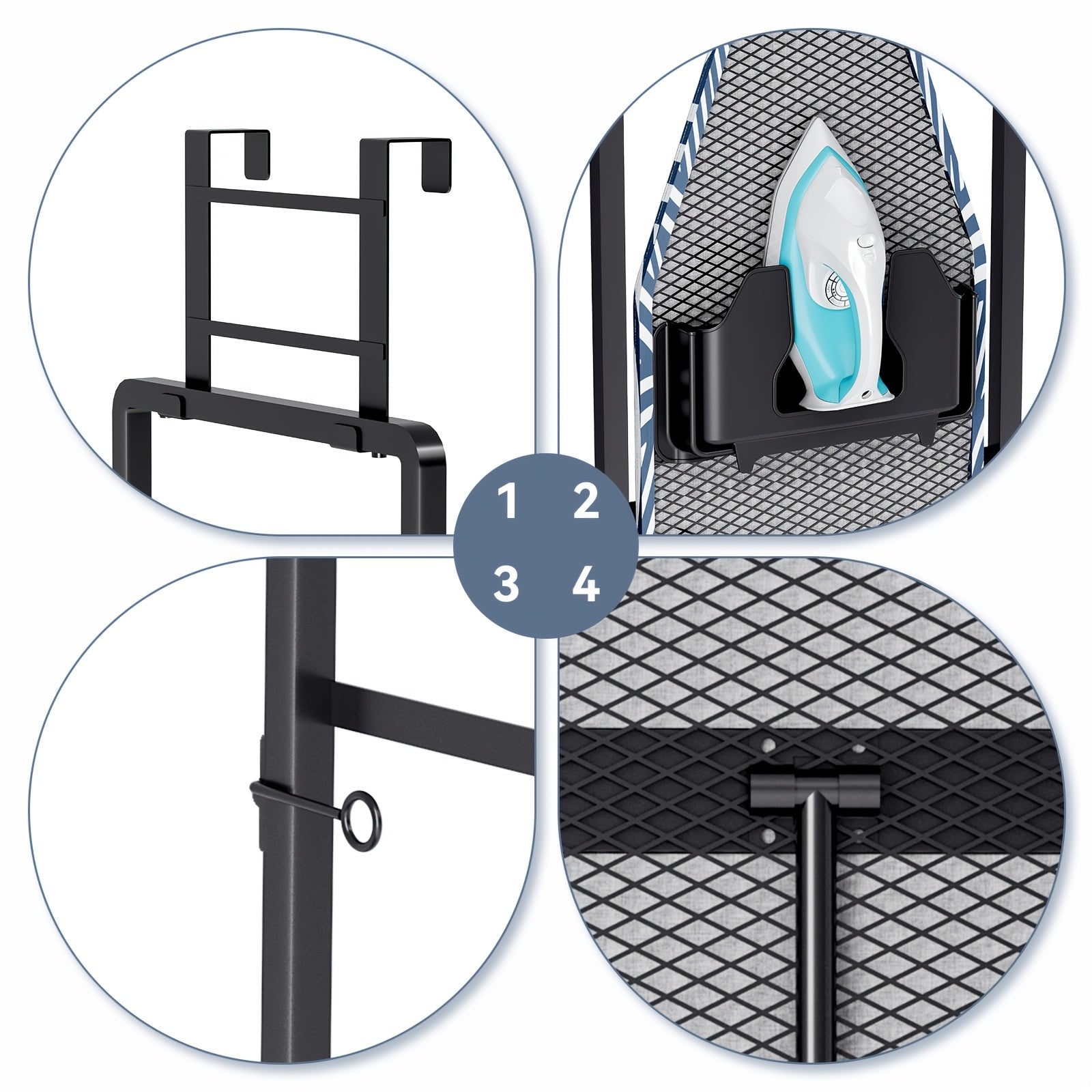 Space-Saving Heat-Resistant Fold-Down Ironing Board (Over-Door)