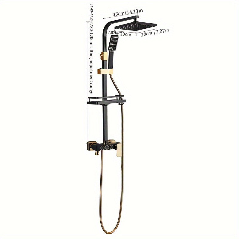 Black & Gold Three-Pressure Wall-Mount Shower Set