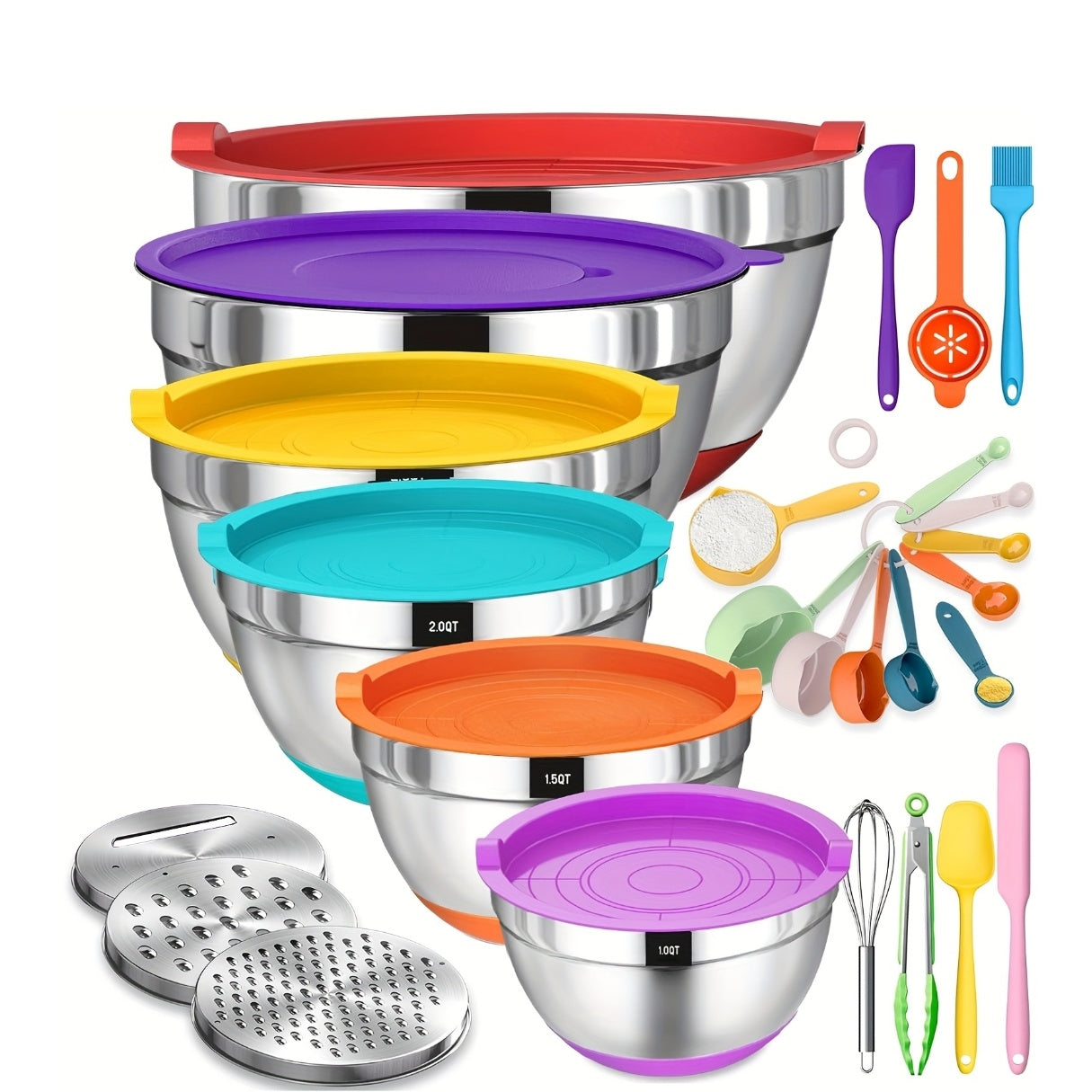 Stainless Steel Airtight & Non-Slip Mixing Bowl Set (26-Piece)