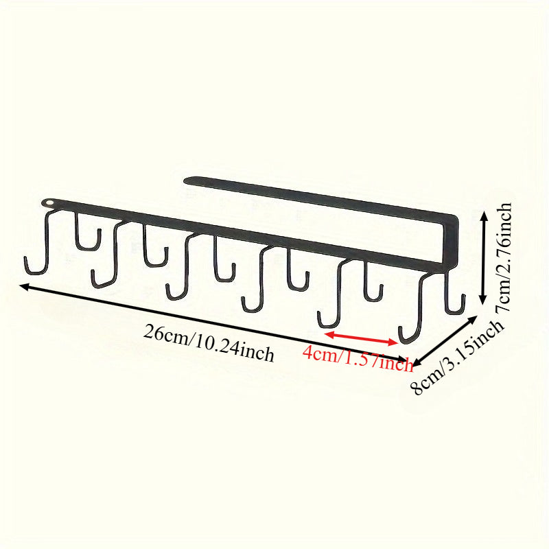 Stainless Steel No-Punch Cup Hook Rack (12-Hook Double-Row)