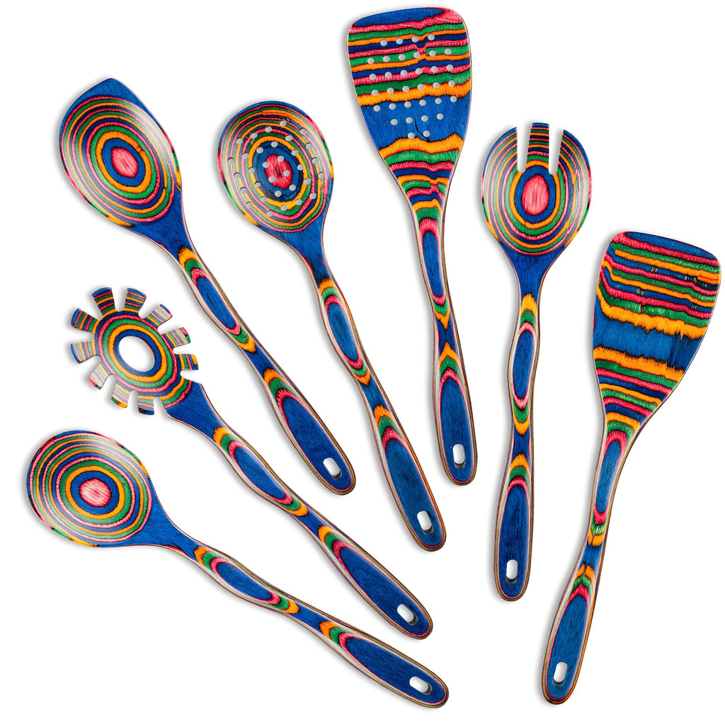 Pakkawood Blue-Handled Food-Safe Utensil Set (7-Piece)