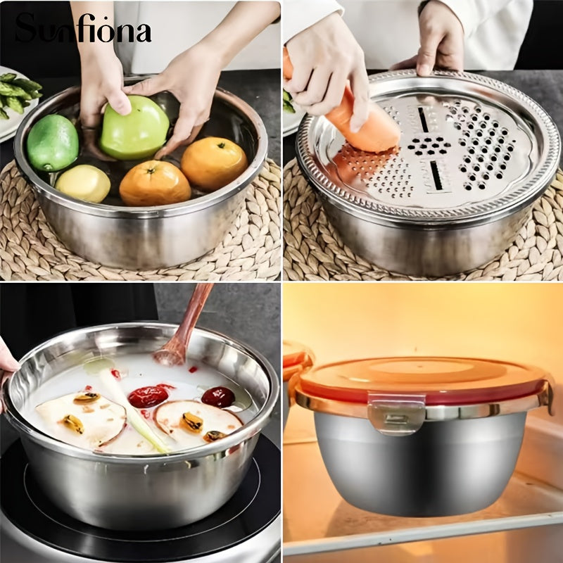 304 Stainless Steel Nesting Mixing Bowl Set (With Grater & Strainer Lids)