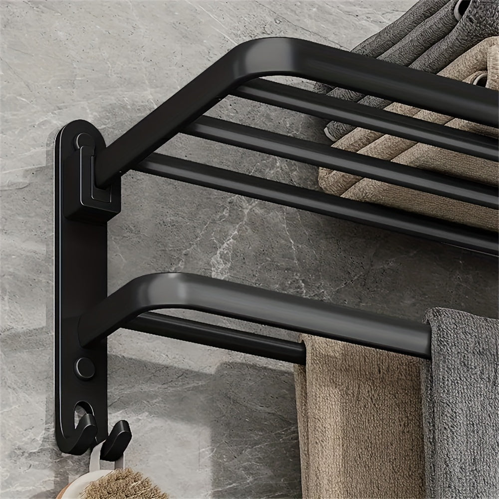 Wider & Thicker Hooks Wall-Mount Folding Towel Rack