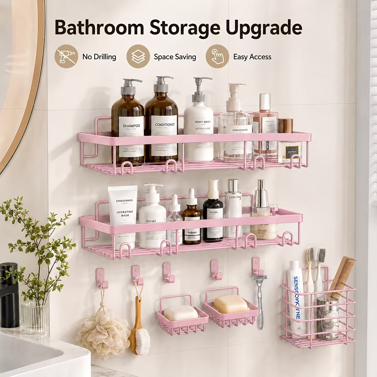No-Drill Rustproof Stainless Steel Shower Caddy Set (5-Piece)