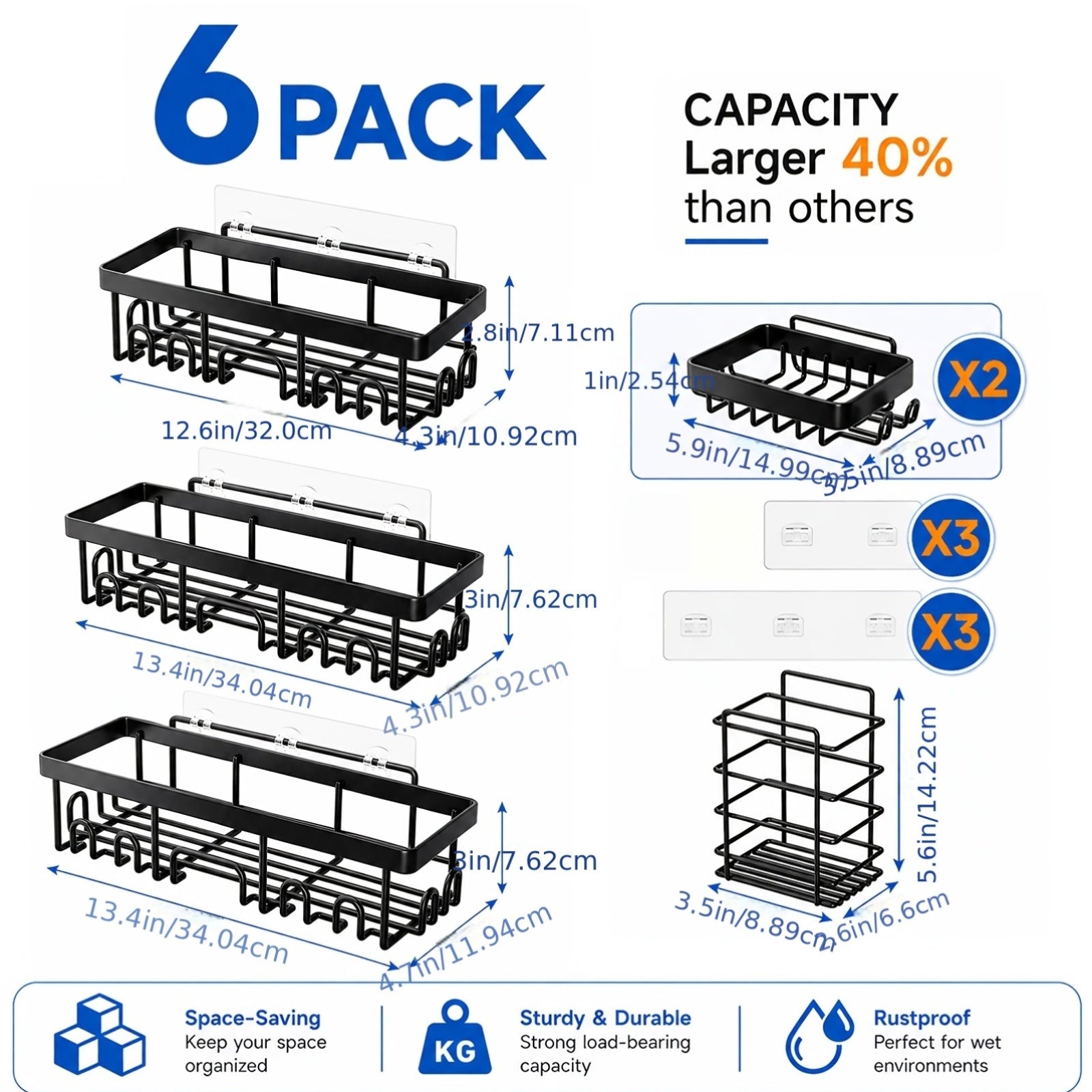 No-Drill Stainless Steel Shower Rack (6-Piece Set)