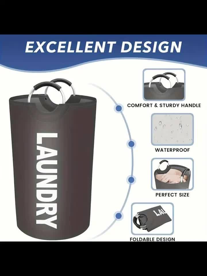 Extra Large Foldable Waterproof Laundry Hamper (Aluminum Loop Handle)