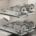 Stainless Steel Pull-Out Dish Rack (Adjustable Dividers & Drain Tray)