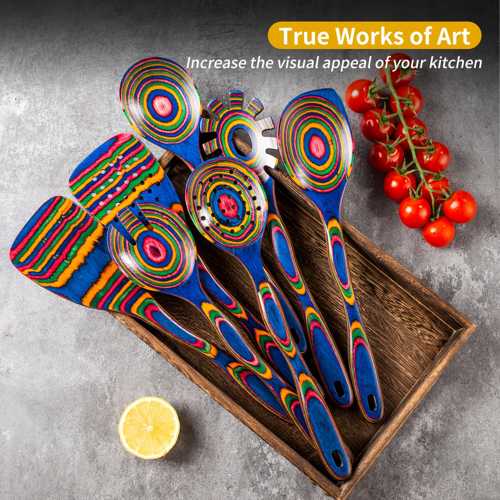 Pakkawood Blue-Handled Food-Safe Utensil Set (7-Piece)