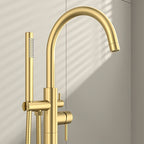 Brushed Brass Ceramic Valve Freestanding Tub Faucet