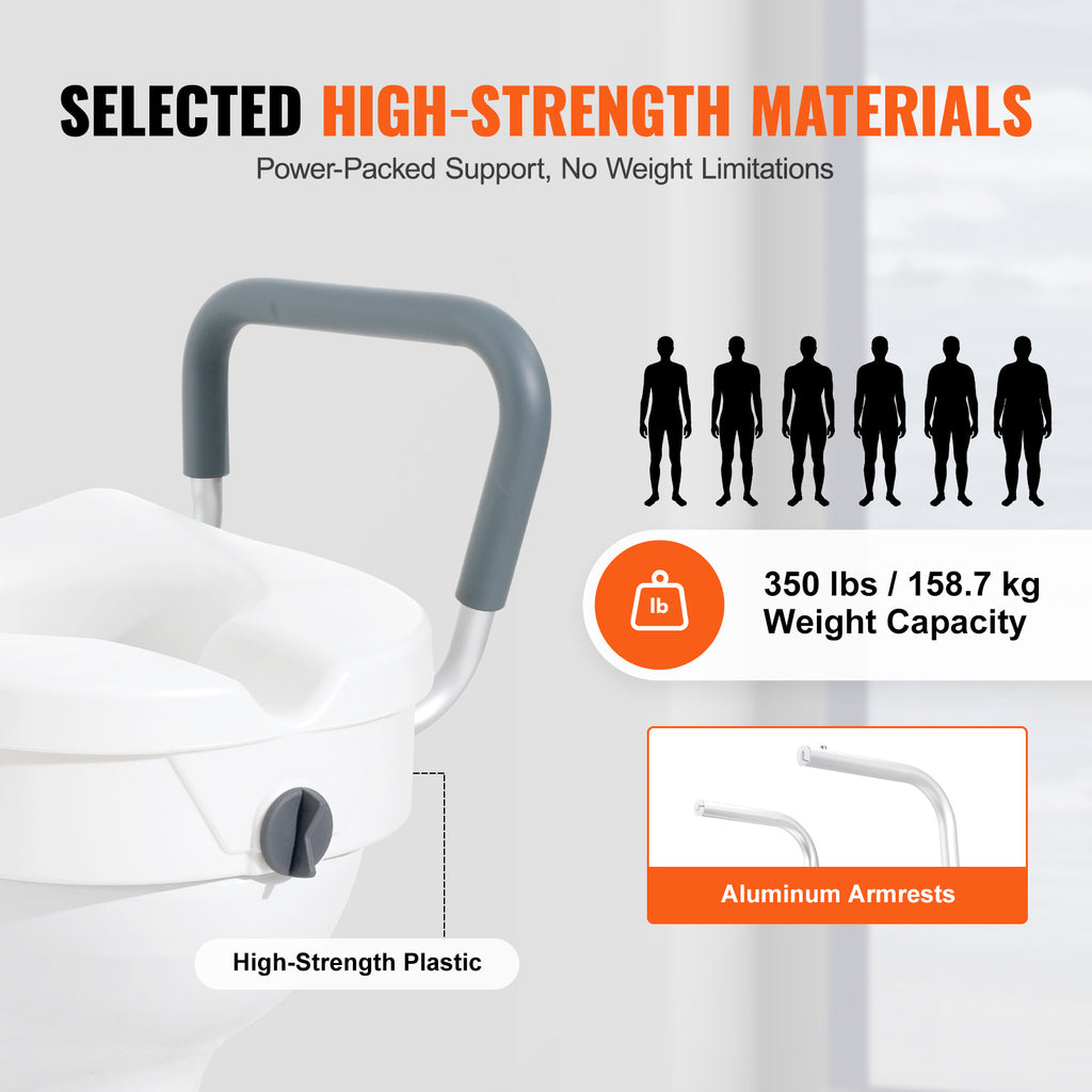 Adjustable Width & Twist-Lock Raised Toilet Seat (350 lb Capacity)