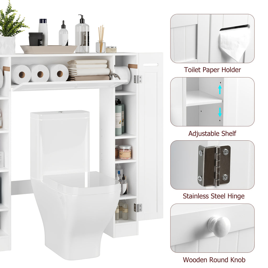 Space-Saving Adjustable Shelves & Toilet Paper Holder Over-Toilet Cabinet