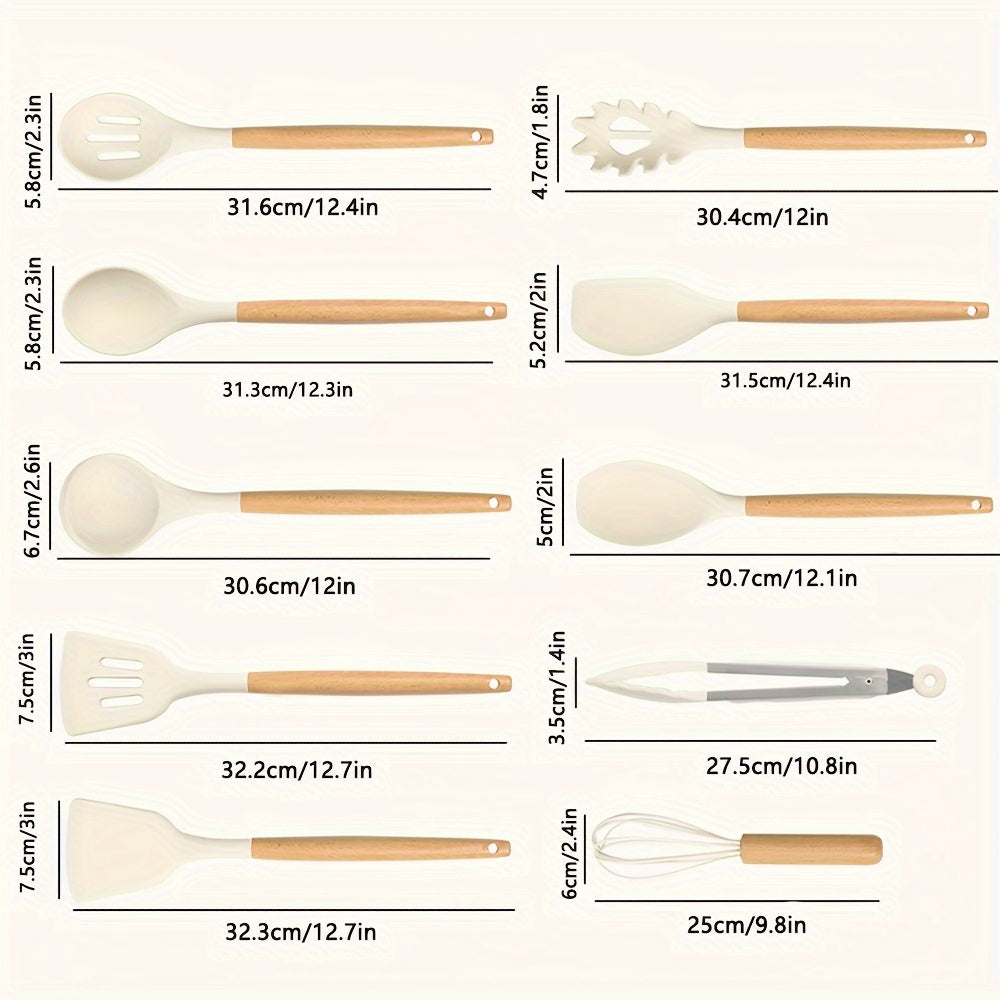 Heat-Resistant Silicone Utensil Set With Wooden Handles (10-Piece)