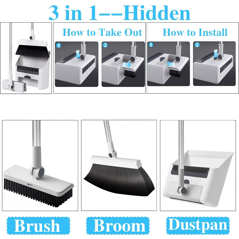 Three-in-One Hair-Resistant Broom & Dustpan (Set of 3)