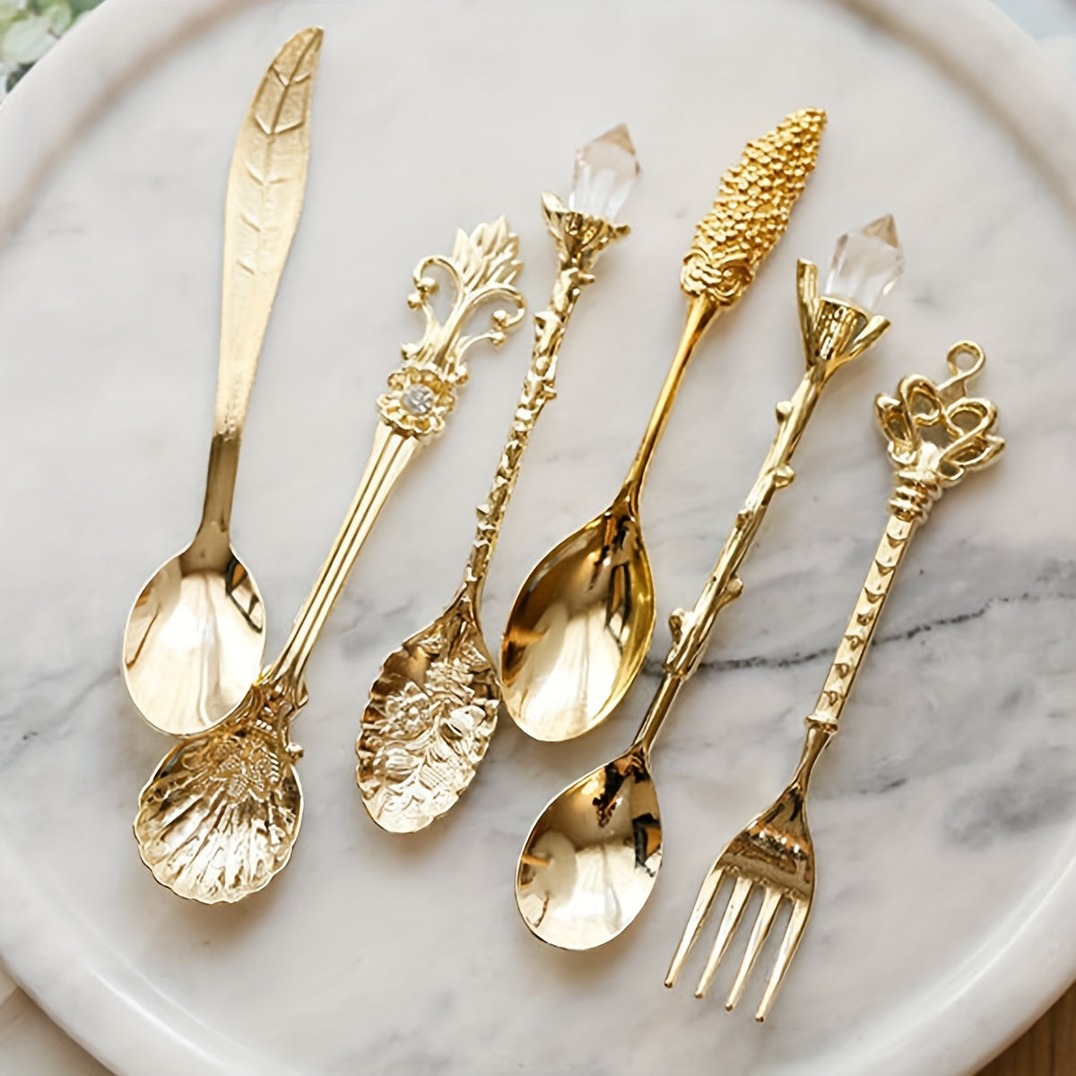 Vintage Carved Metal Dessert Spoon Set (6-Piece)