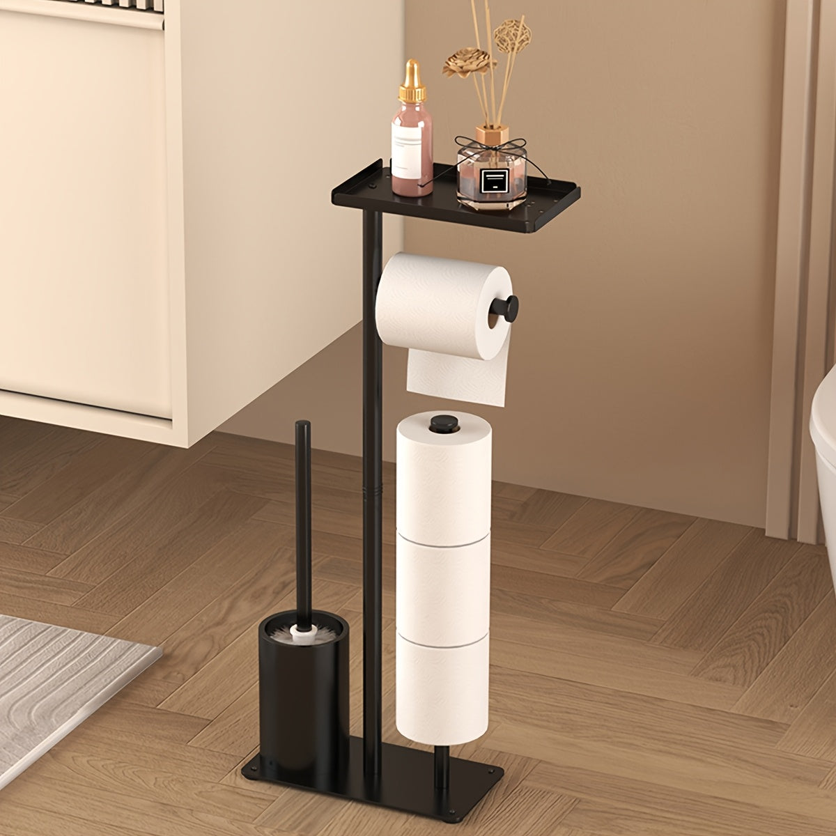 Wrought Iron Freestanding Toilet Paper Holder (No-Drill)