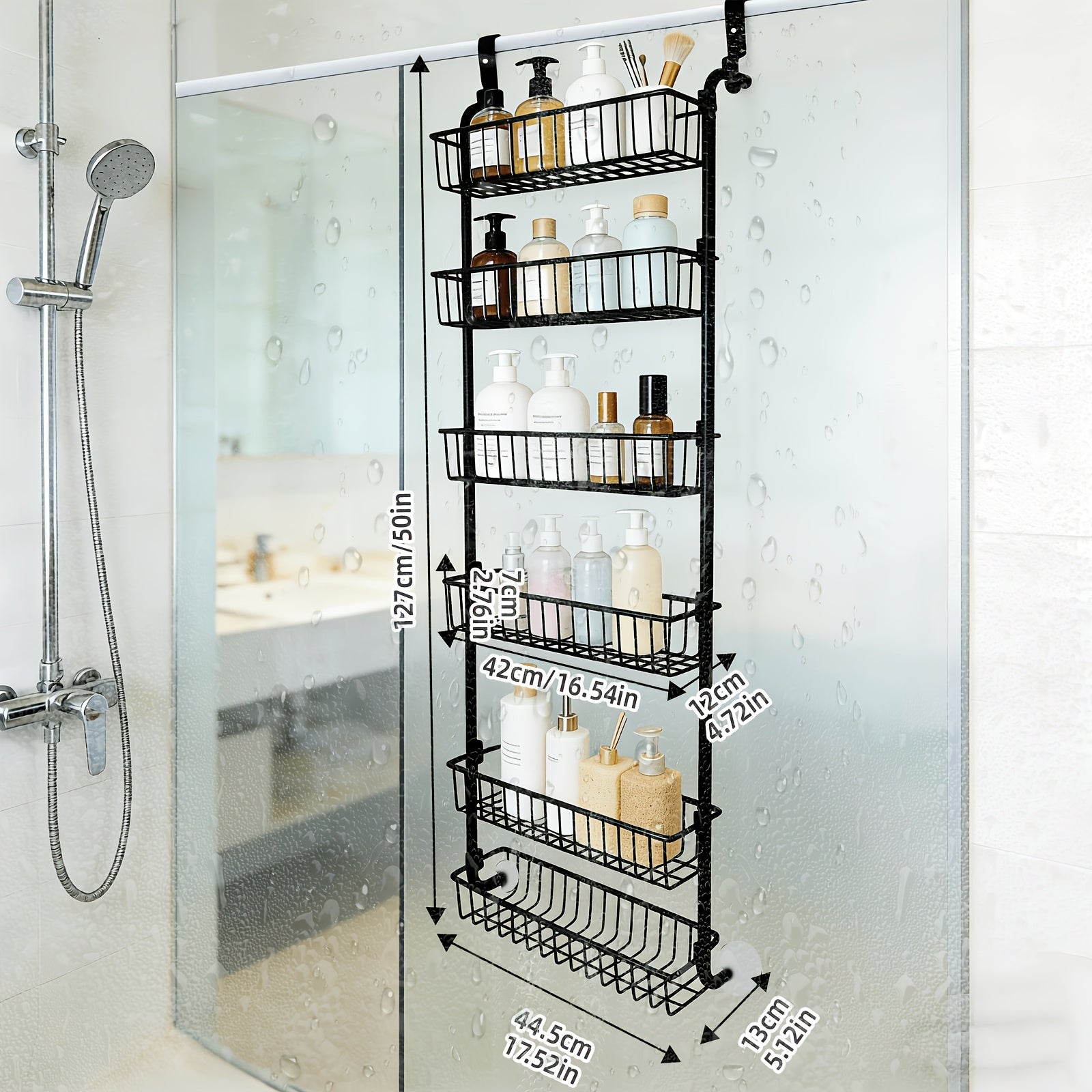Heavy-Duty Wrought Iron Over-Door Shower Caddy (Multi-Tier)