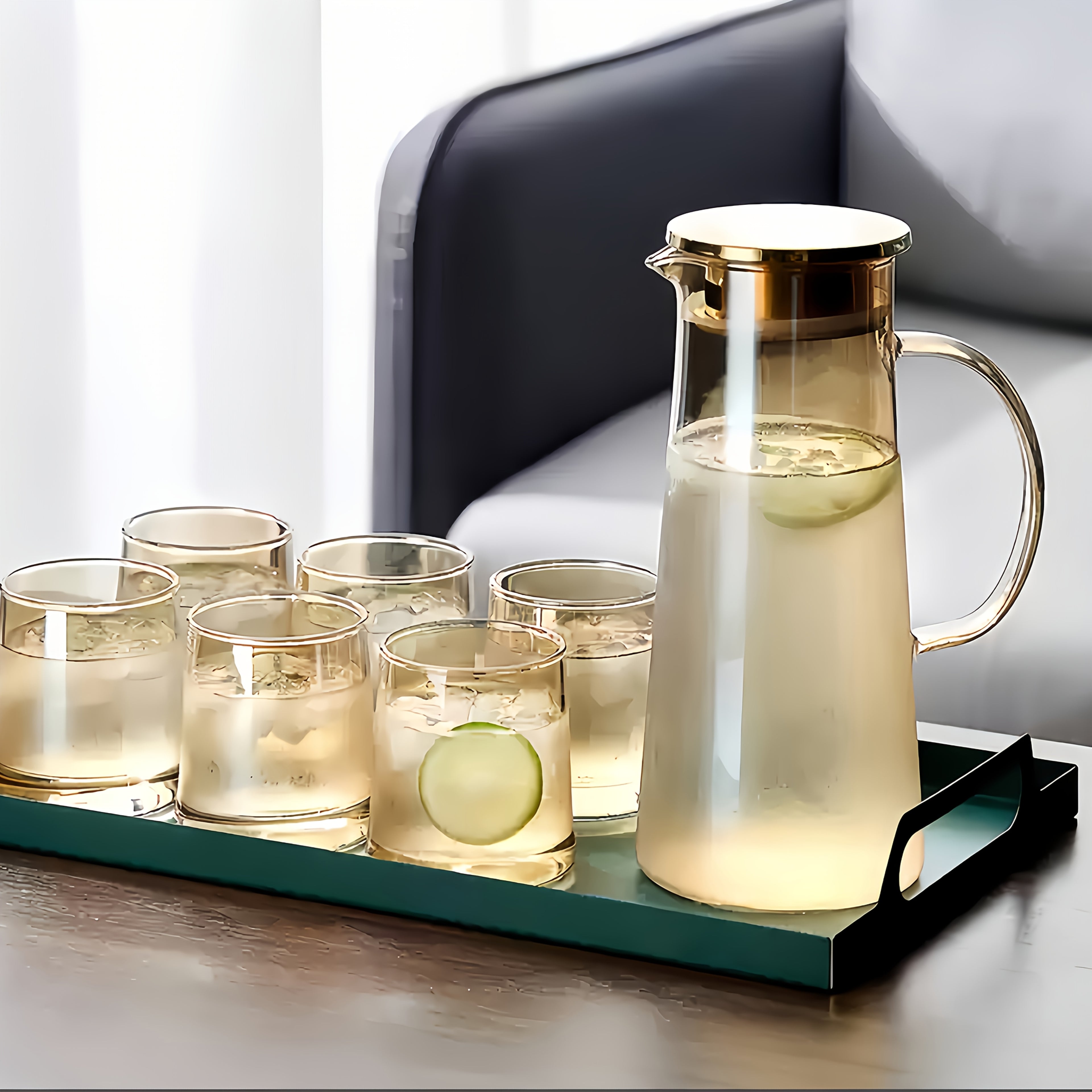 Heat-Resistant Borosilicate Glass Jug & Cup Set (Set of 5 or 7)