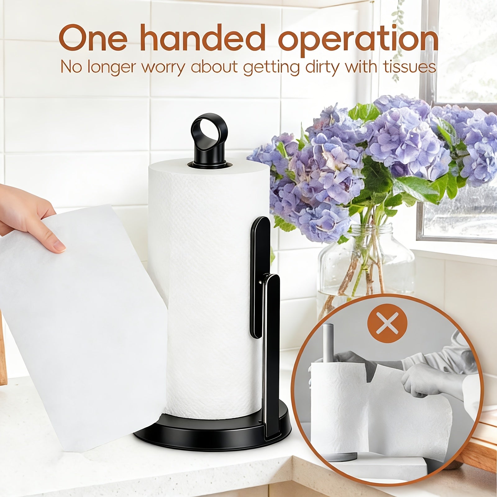 Heavy-Duty Stainless Steel Tension Arm Paper Towel Holder (Countertop)