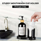 Refillable Freestanding Mouthwash Dispenser (16 Oz, Cup Holder)