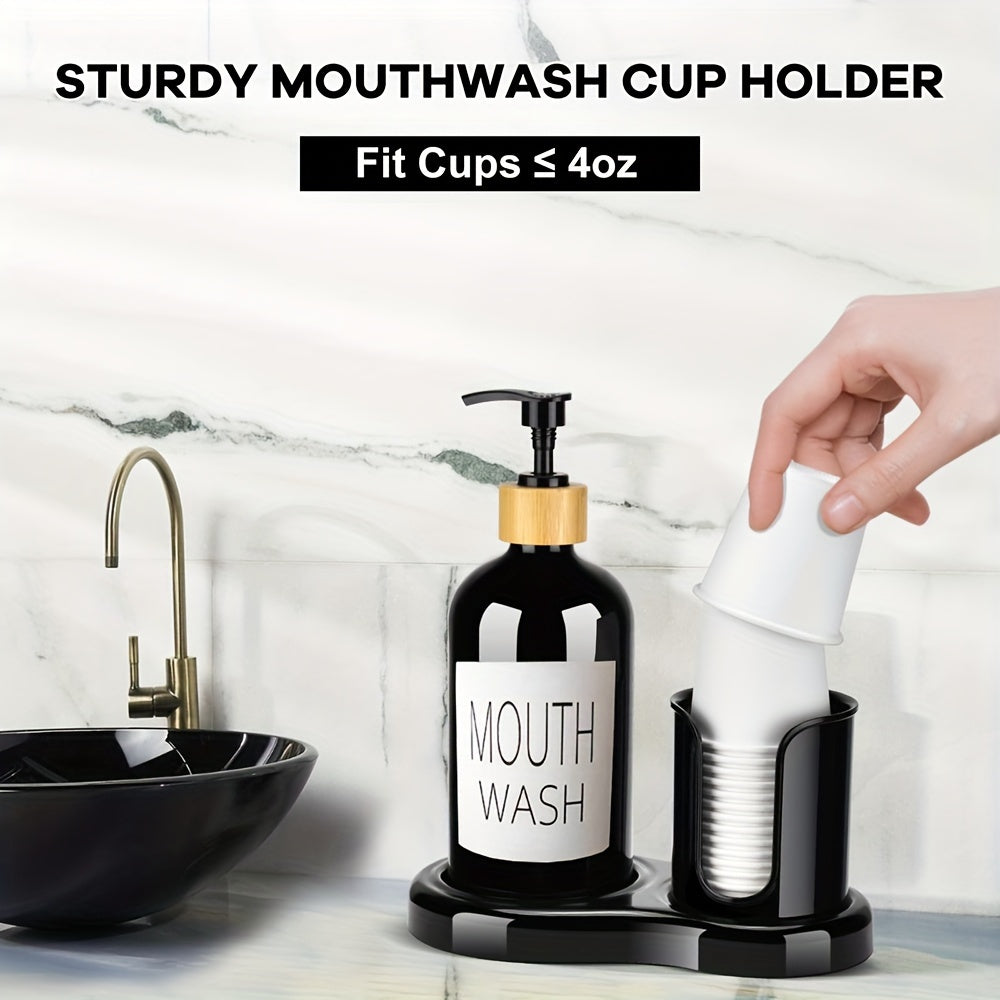 Refillable Freestanding Mouthwash Dispenser (16 Oz, Cup Holder)