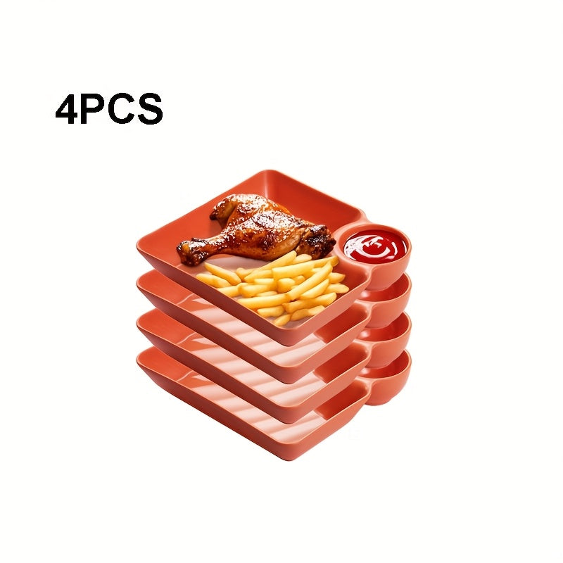 Non-Breakable Microwave & Dishwasher-Safe Divided Snack Plates (Pack of 4)