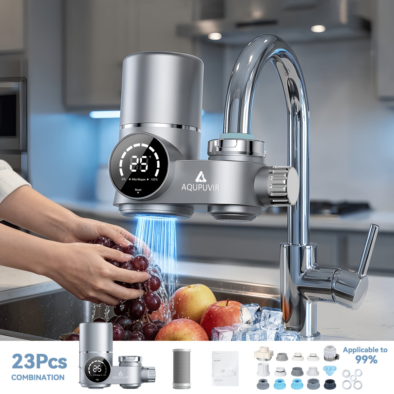 Dual-Head Switch & Digital Display Faucet Water Filter (264-Gallon Life)