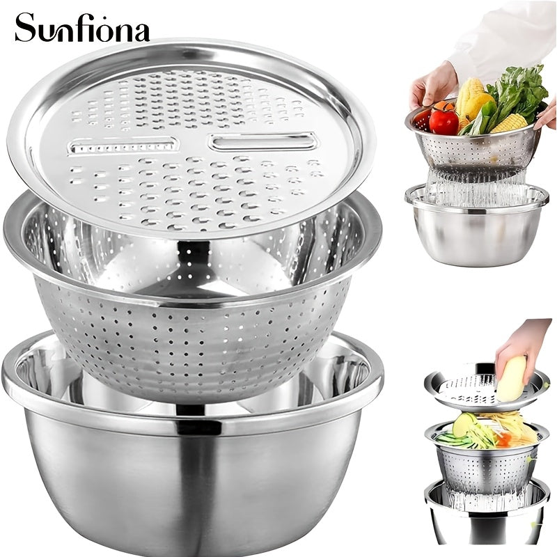 304 Stainless Steel Nesting Mixing Bowl Set (With Grater & Strainer Lids)