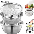 304 Stainless Steel Nesting Mixing Bowl Set (With Grater & Strainer Lids)