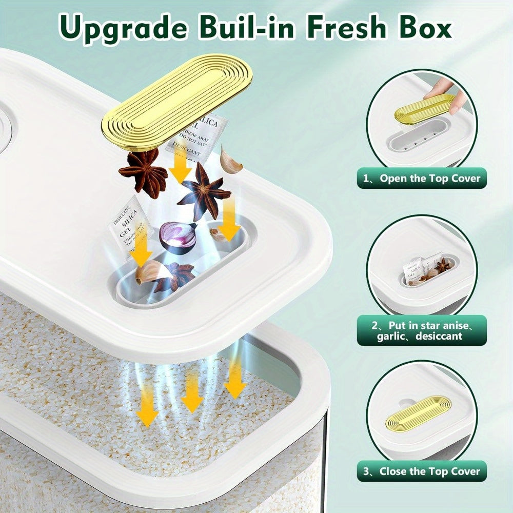 Large Capacity Airtight Rice Container (Measuring Cup & Time Markings)