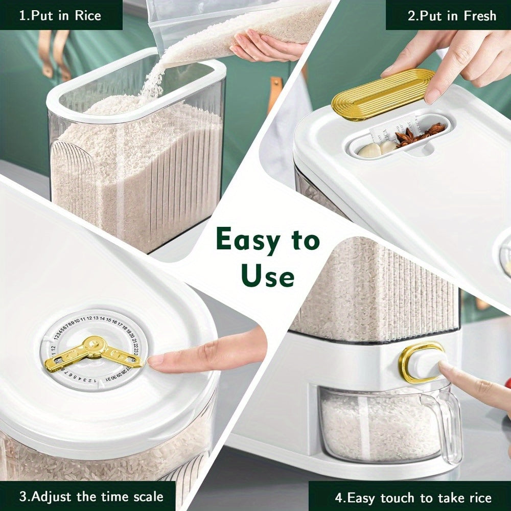 Large Capacity Airtight Rice Container (Measuring Cup & Time Markings)