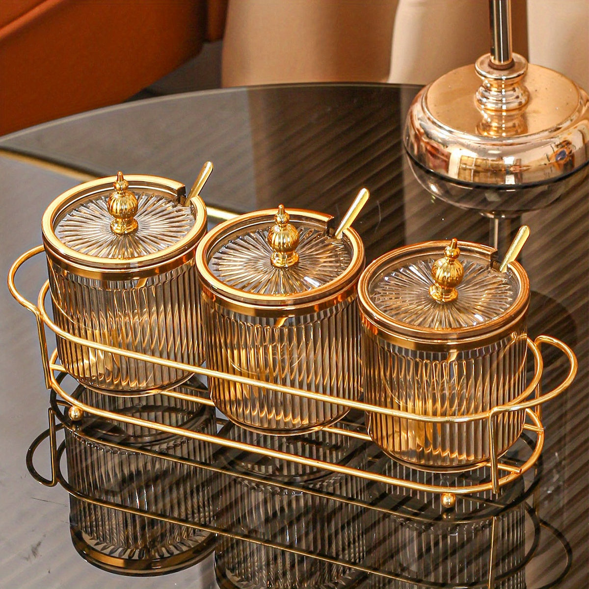 Compact 3-Canister Seasoning Set (With Rack & Spoons)