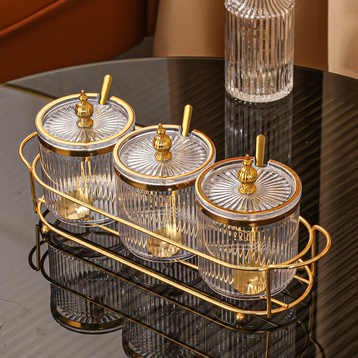 Compact 3-Canister Seasoning Set (With Rack & Spoons)