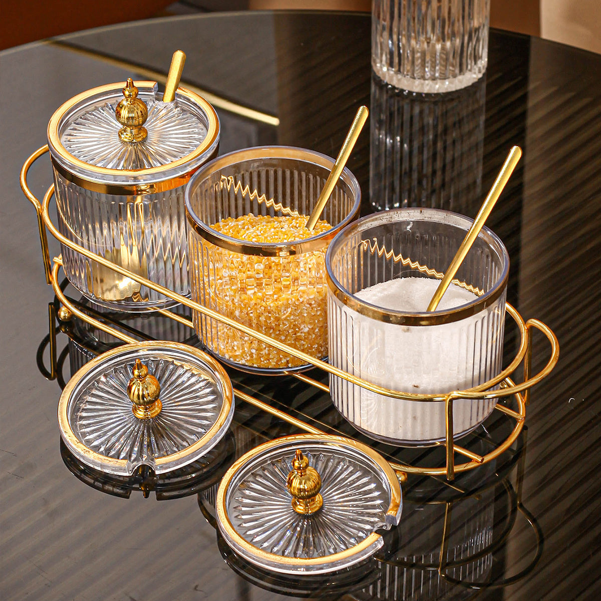 Compact 3-Canister Seasoning Set (With Rack & Spoons)